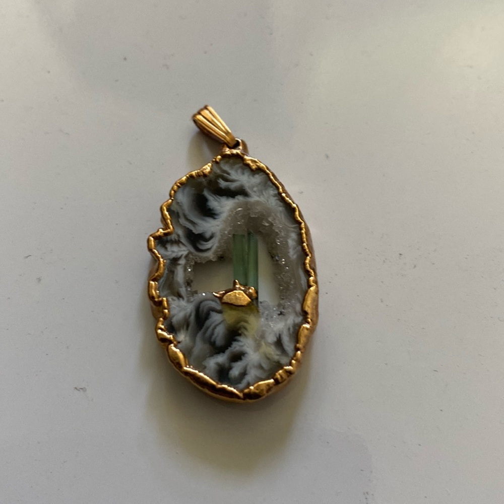 Agate and green tourmaline pendant